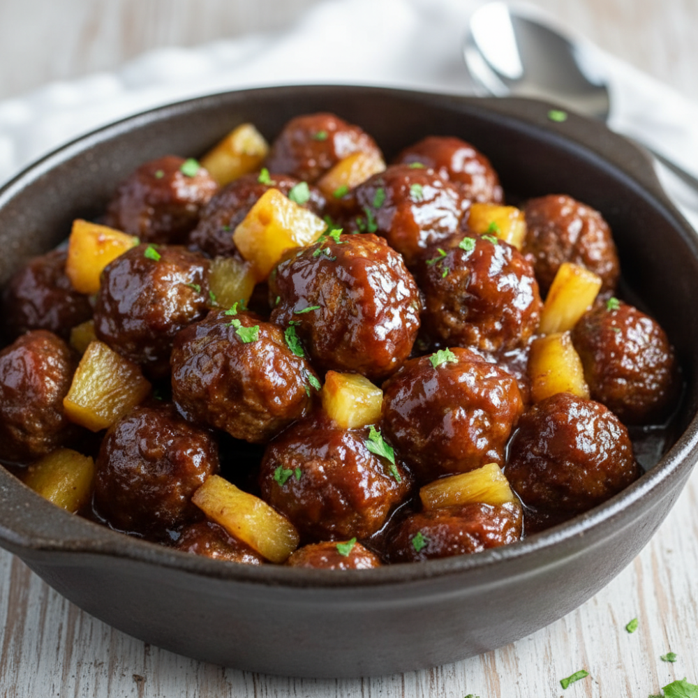 Easy Crockpot Pineapple BBQ Beef Meatballs 1 Easy Crockpot Pineapple BBQ Beef Meatballs
