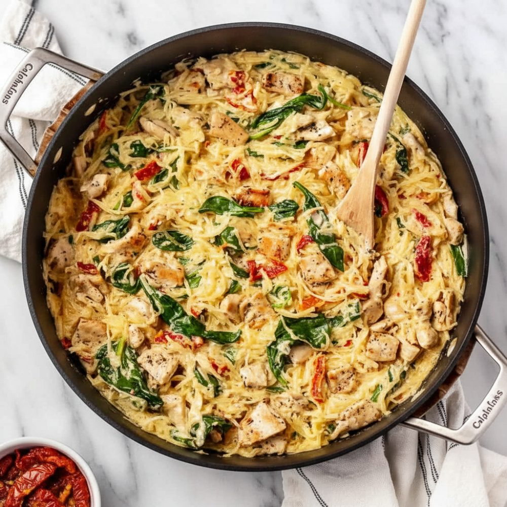 Tuscan Chicken Spaghetti Squash (Low Carb Recipe) 1 Tuscan Chicken Spaghetti Squash (Low Carb Recipe)