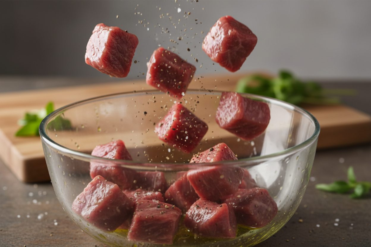Air Fryer Garlic Butter Steak Bites preparation step 1