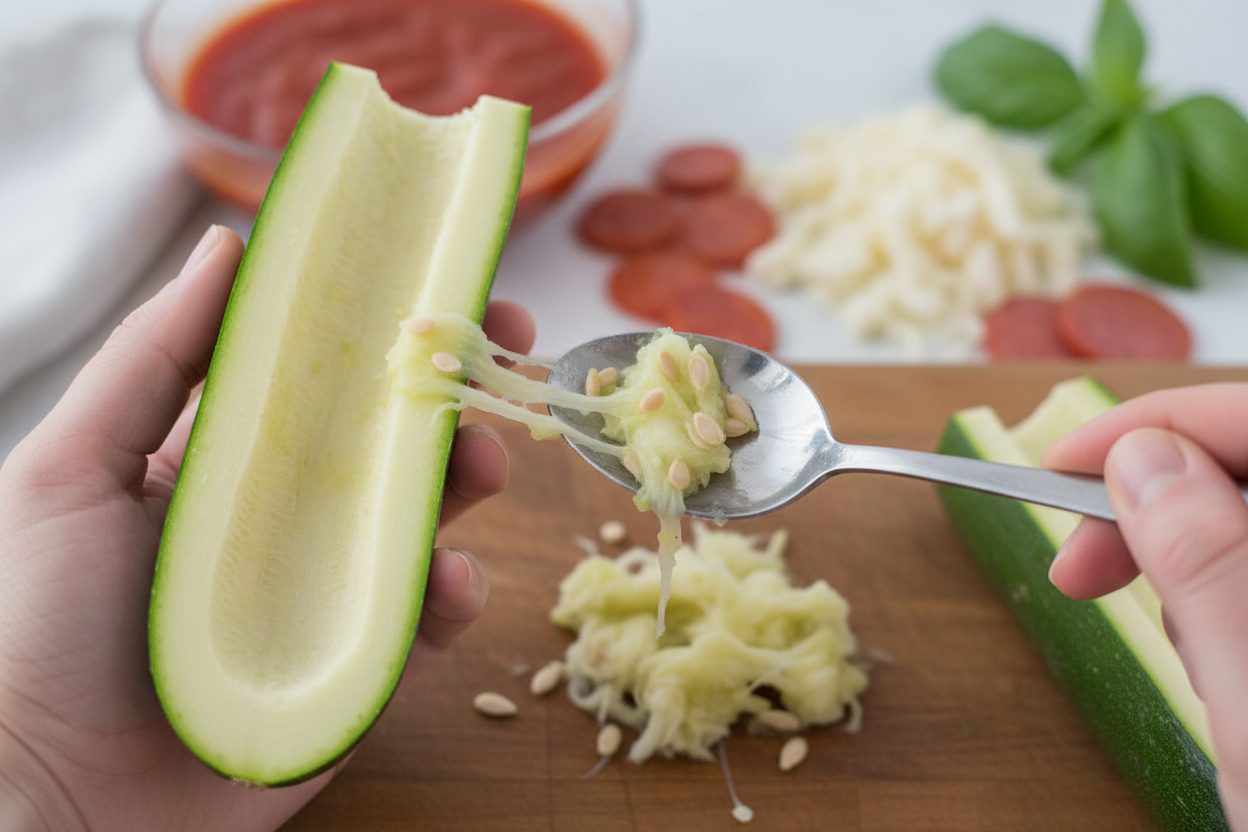 Air Fryer Zucchini Pizza Boats (Quick & Low Carb) 2 Air Fryer Zucchini Pizza Boats preparation step 1