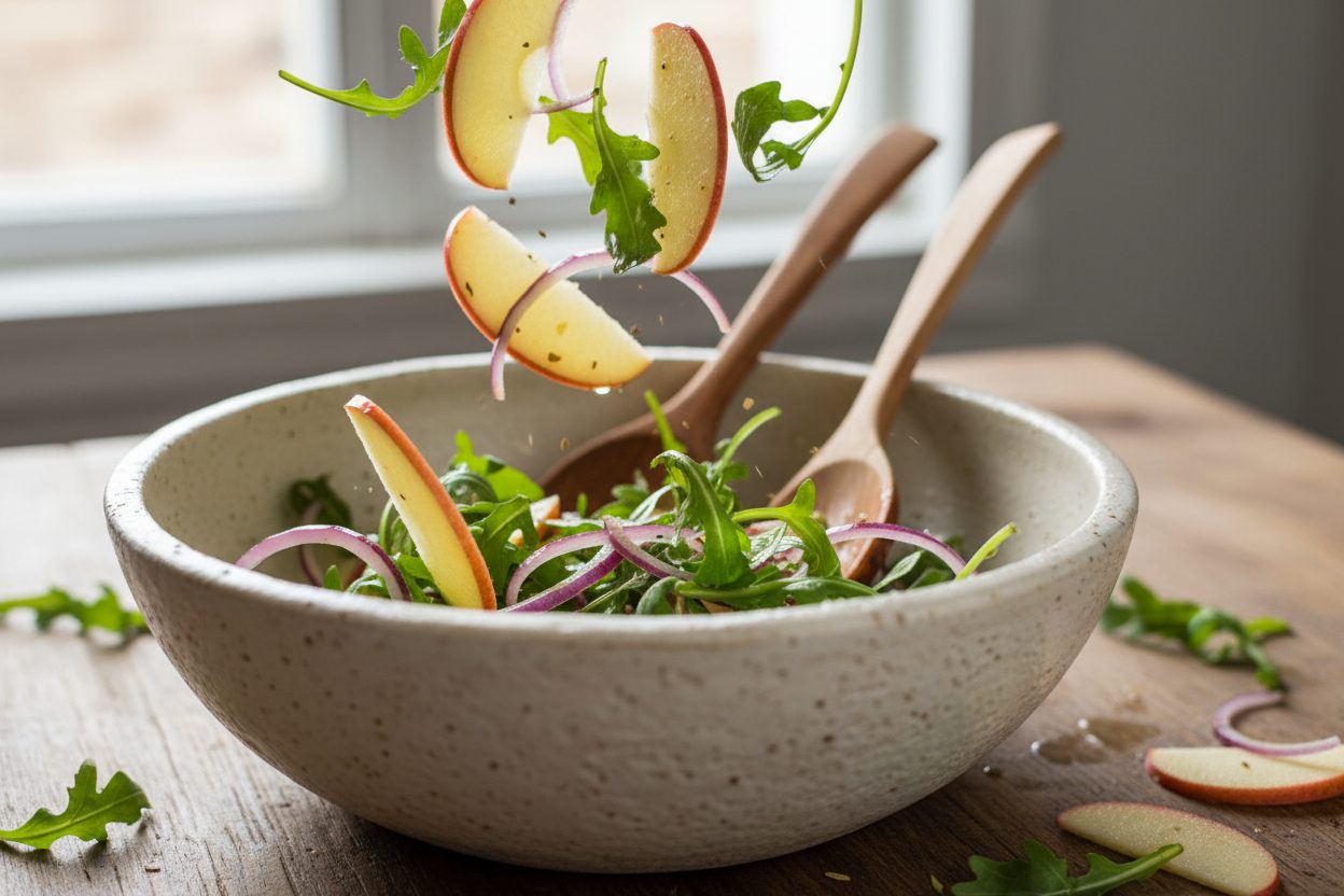 Crisp Fall Harvest Rocket and Apple Salad with Beef Bits 2 Apple Arugula Salad With Maple Pecans preparation step 1