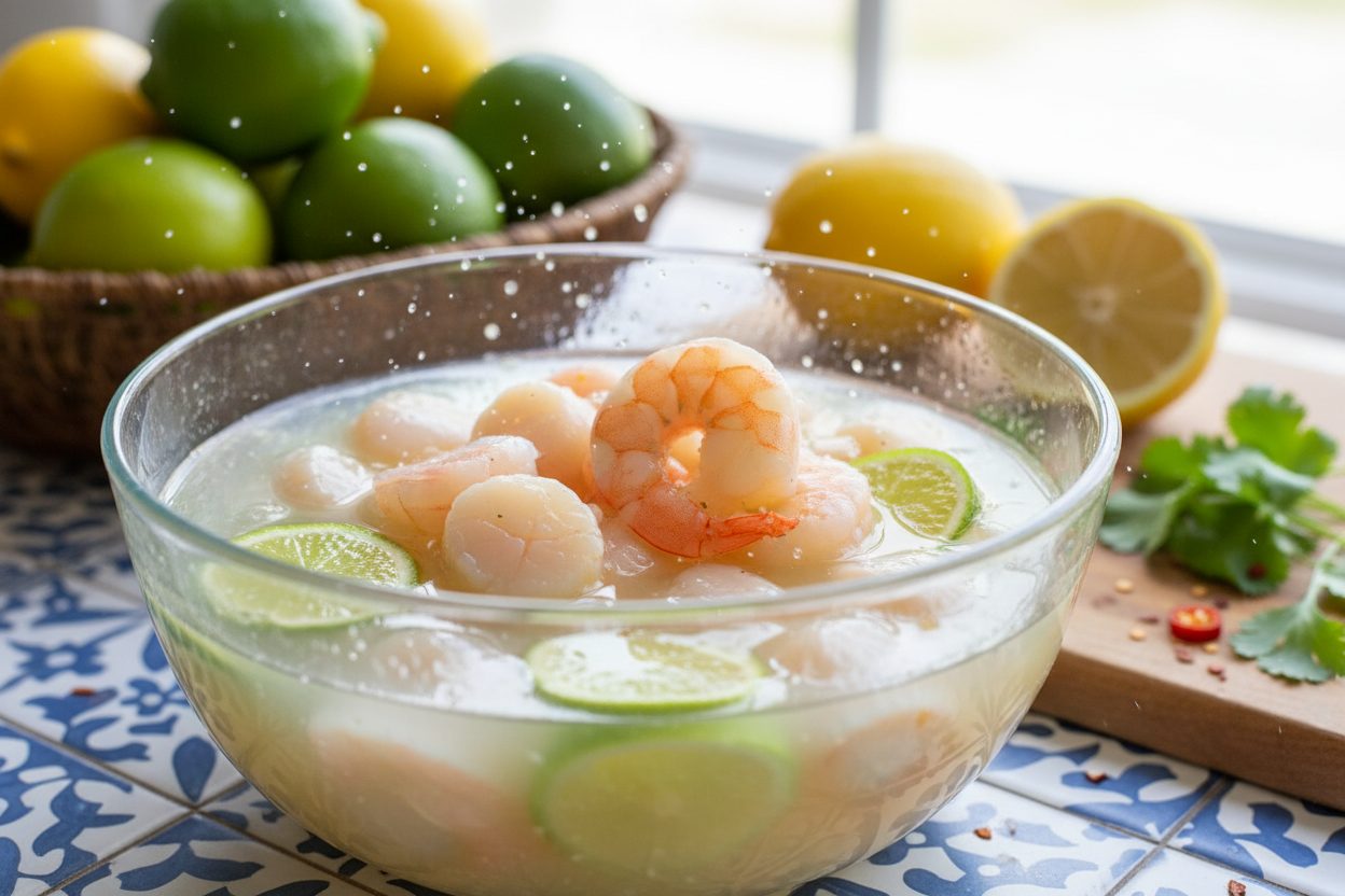 Authentic Shrimp Ceviche Recipe with Scallops & Avocado 2 Authentic Shrimp Ceviche Recipe preparation step 1