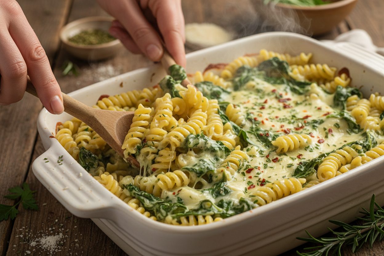 Baked Boursin Pasta Recipe with Tomatoes and Spinach 3 Baked Boursin Cheese Pasta preparation step 2