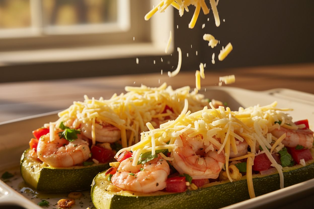 Baked Shrimp Stuffed Zucchini Boats preparation step 2