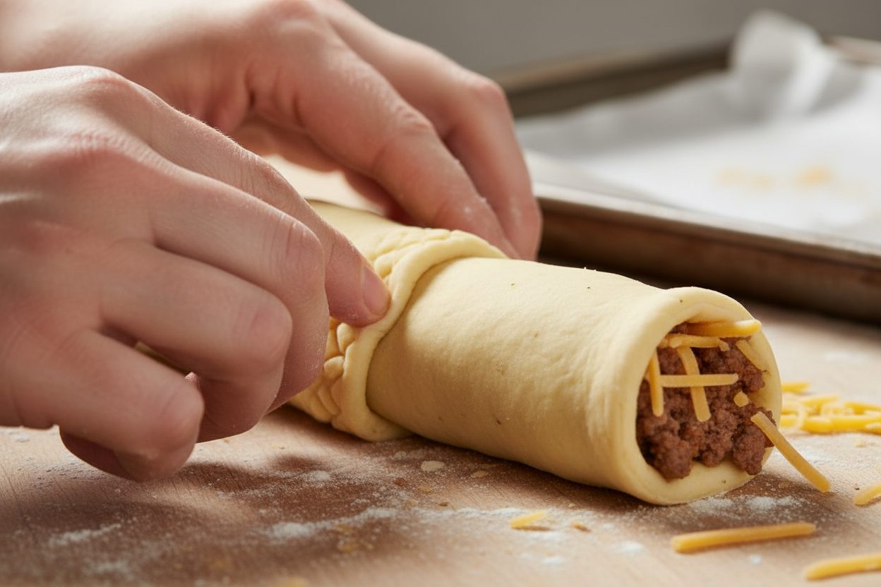 Easy Baked Beef Taco Roll-Ups (Kid-Friendly Dinner) 3 Cheesy Taco Sticks preparation step 2