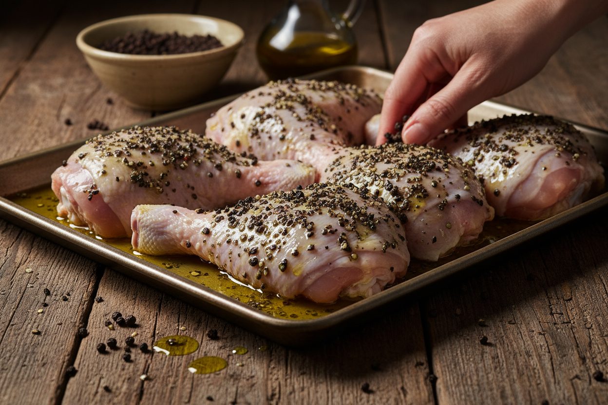 Roasted Peppercorn Chicken with Creamy Herb Sauce 2 Chicken Au Poivre preparation step 1