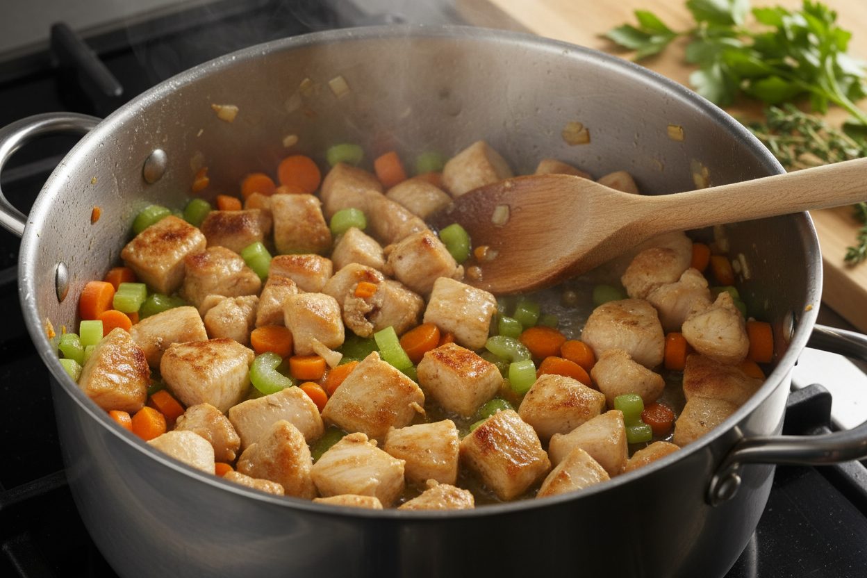 Creamy Chicken Pot Pie Orzo (One Pot Recipe) 2 Chicken Pot Pie Orzo preparation step 1