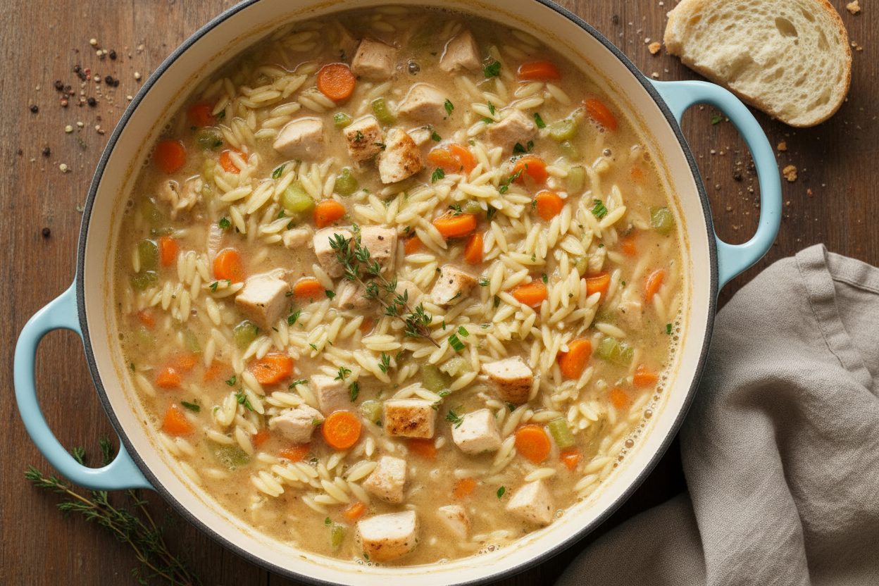 Creamy Chicken Pot Pie Orzo (One Pot Recipe) 3 Chicken Pot Pie Orzo preparation step 2