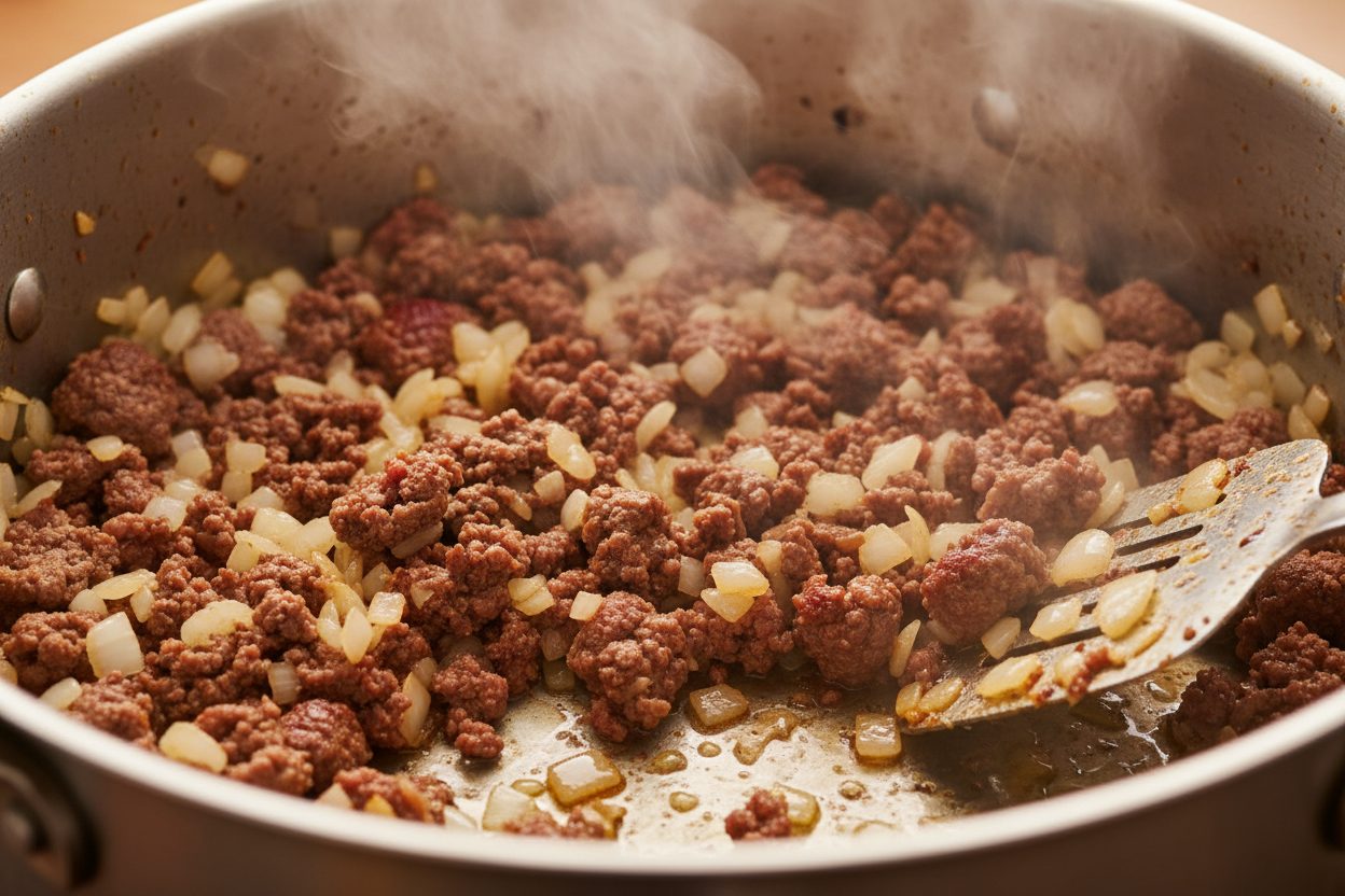 One-Pot Cheesy Beef and Bean Macaroni Recipe 2 Chili Mac preparation step 1