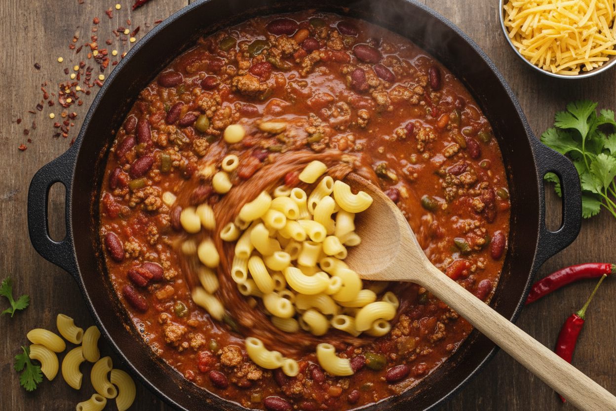 One-Pot Cheesy Beef and Bean Macaroni Recipe 3 Chili Mac preparation step 2