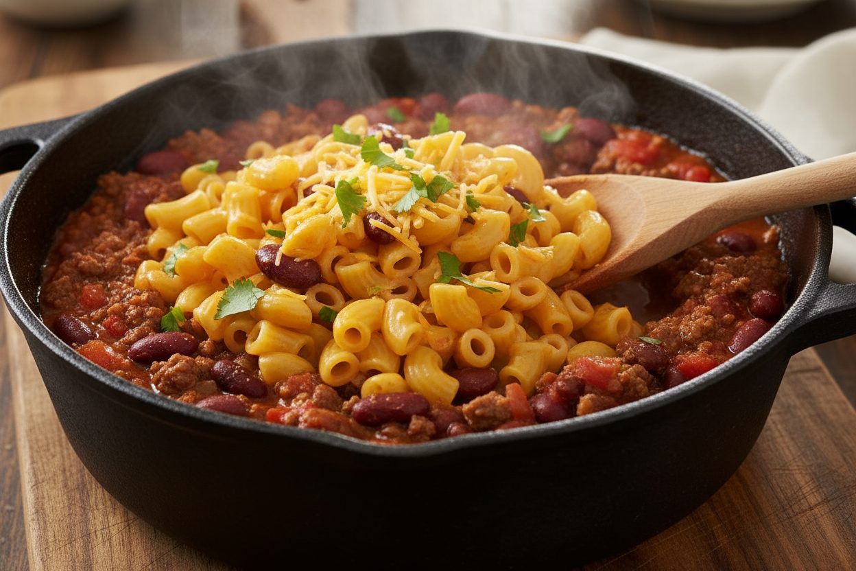 Homemade Cheesy Beef Chili Macaroni Recipe 3 Chili Mac preparation step 2