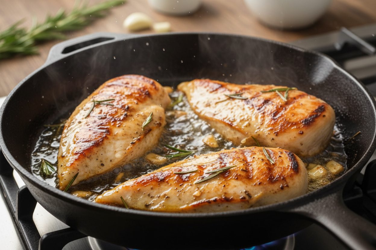 Skillet Creamy Garlic Chicken with Mashed Potatoes 2 Creamy Garlic Chicken preparation step 1