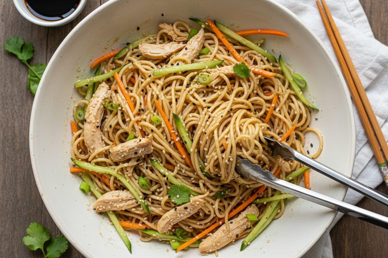Quick & Easy Chilled Sesame Chicken Noodles (Nut-Free) 3 Easy Asian Cold Sesame Noodles That Beat Takeout Every Time preparation step 2