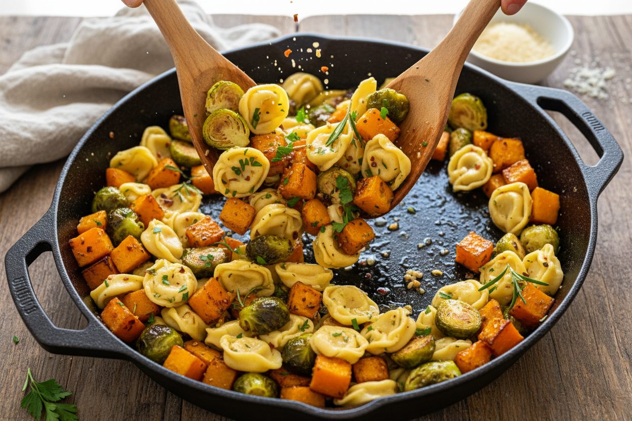 Easy Autumn Chicken Tortellini with Butternut Squash 3 Easy Autumn Chicken Tortellini with Butternut Squash & Brussels Sprouts preparation step 2