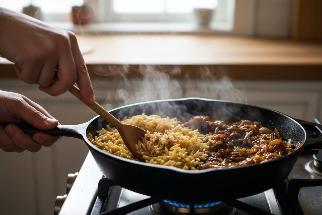 French Onion Chicken Orzo Casserole preparation step 1