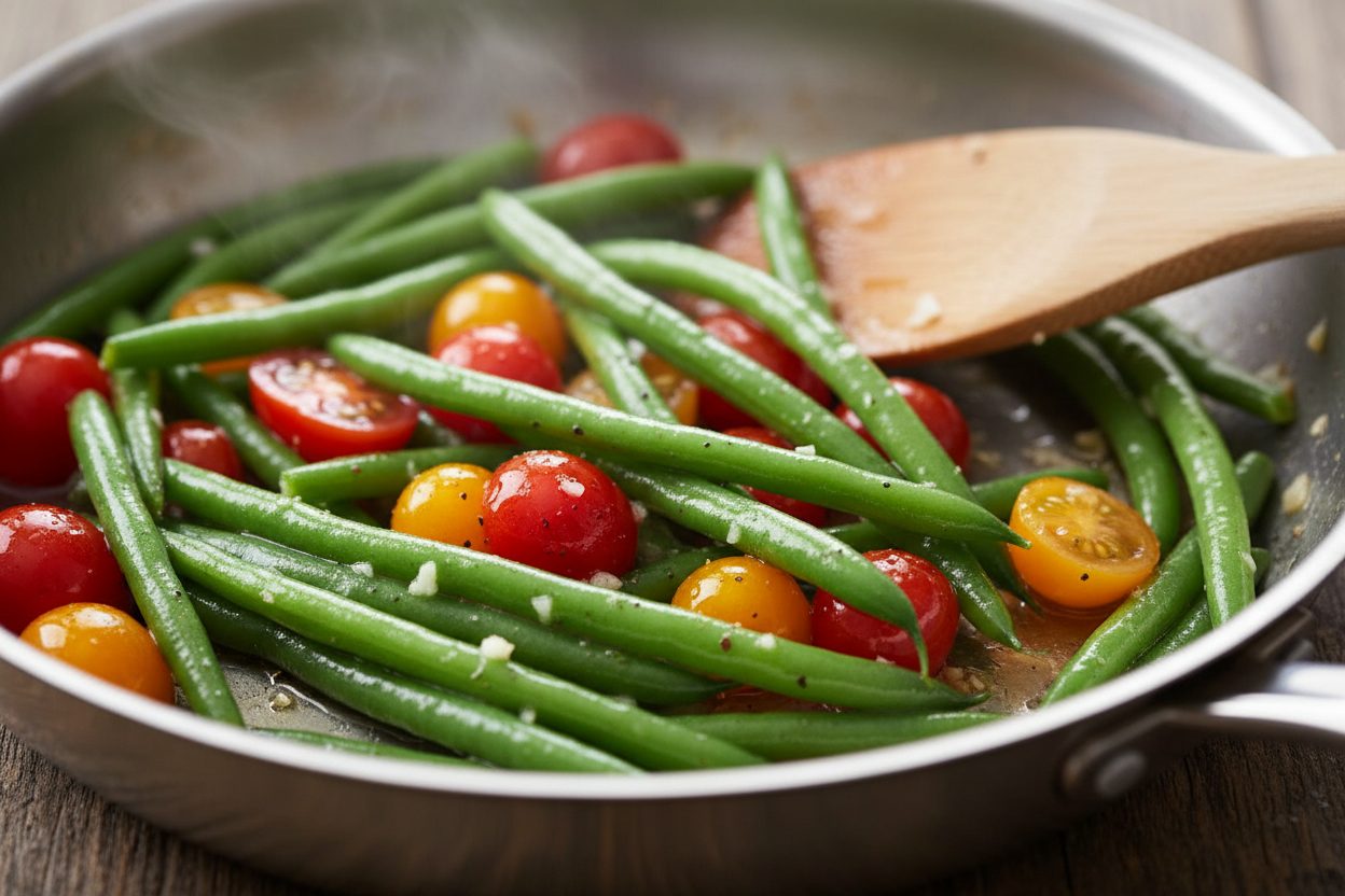 Green Beans with Cherry Tomatoes Quick Healthy Recipe 3 Green Beans with Cherry Tomatoes preparation step 2