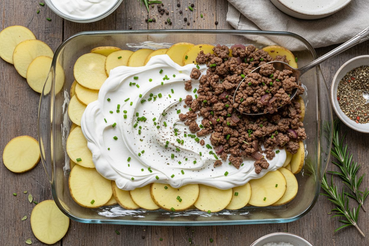 Healthy Loaded Beef and Potato Bake preparation step 2