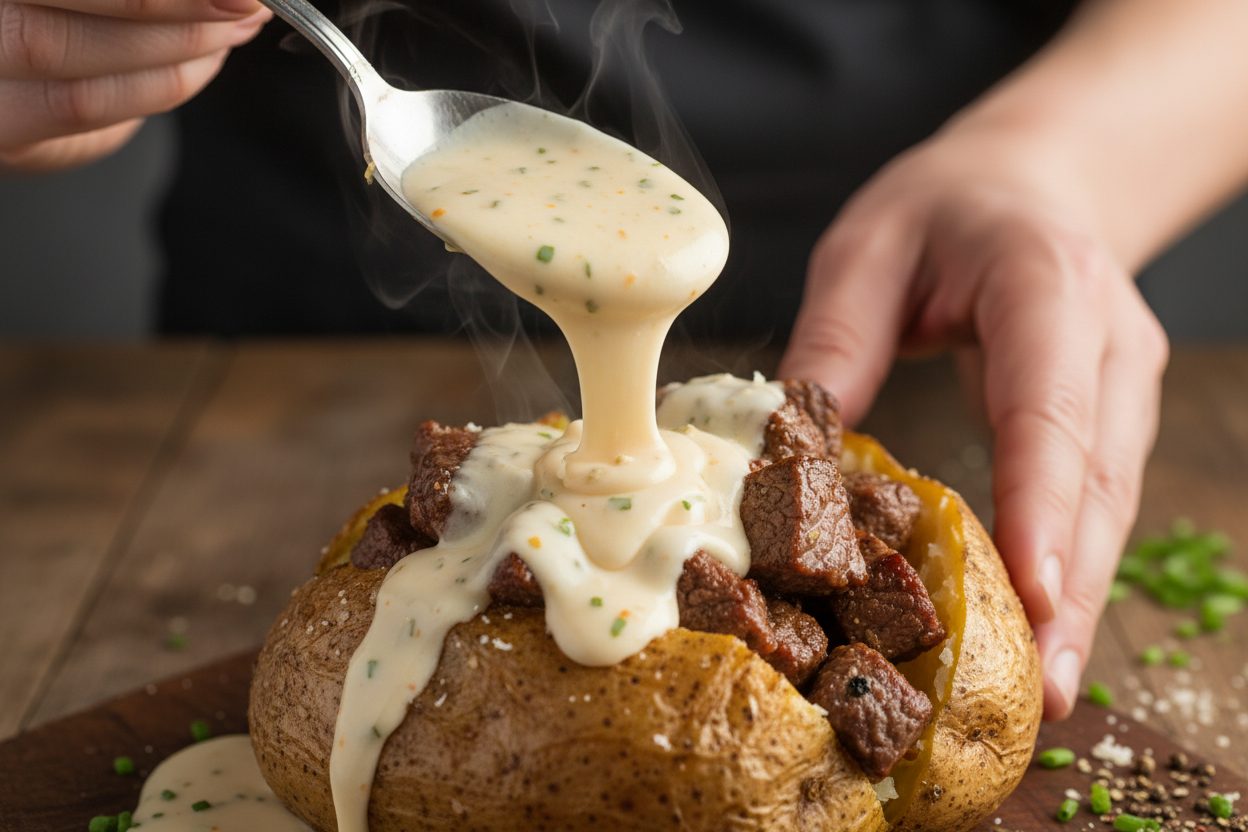 Loaded Baked Potato with Steak Bites preparation step 2