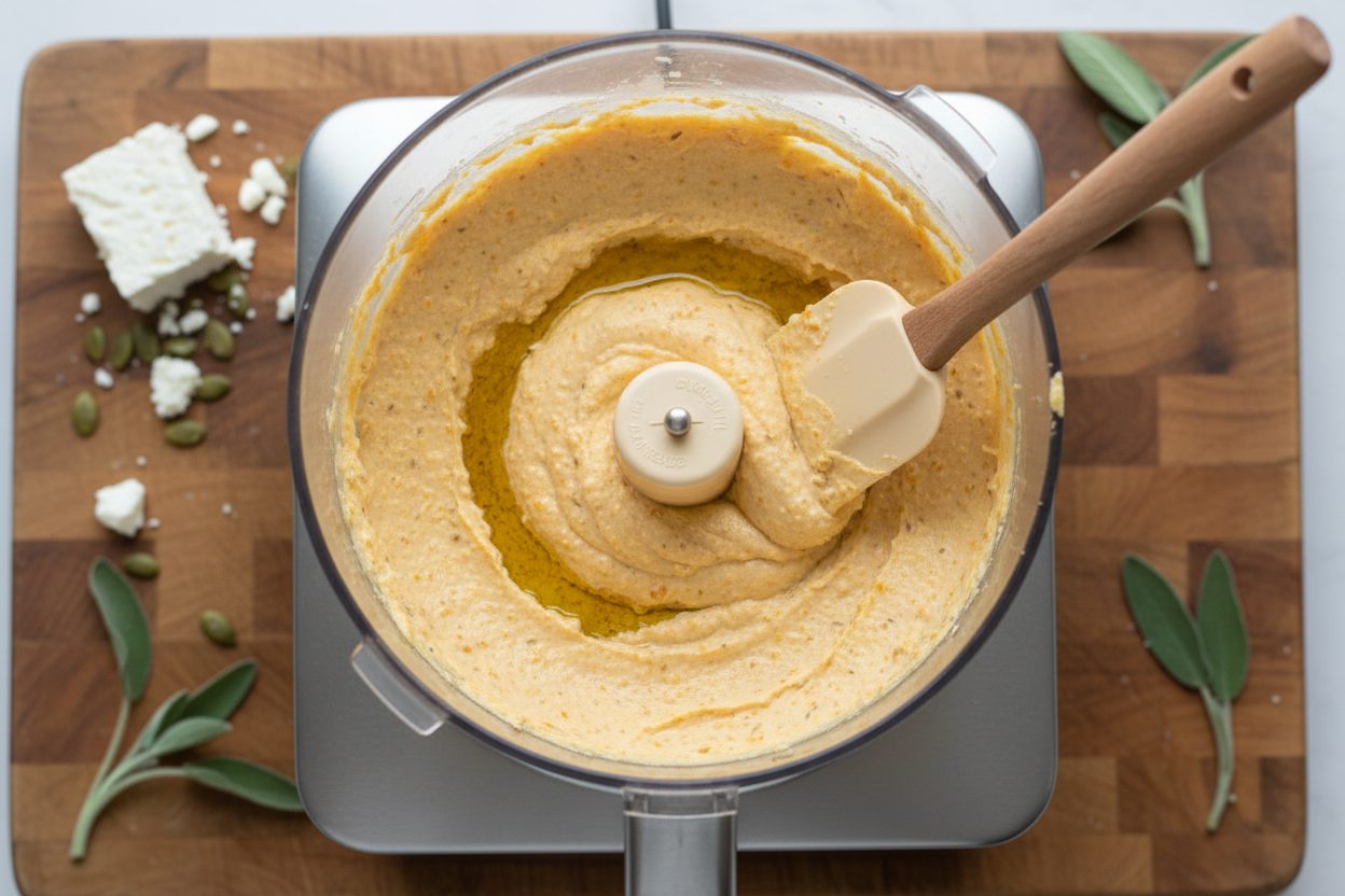 Creamy Pumpkin Feta Dip with Honey & Walnuts 3 Pumpkin Whipped Feta Dip preparation step 2