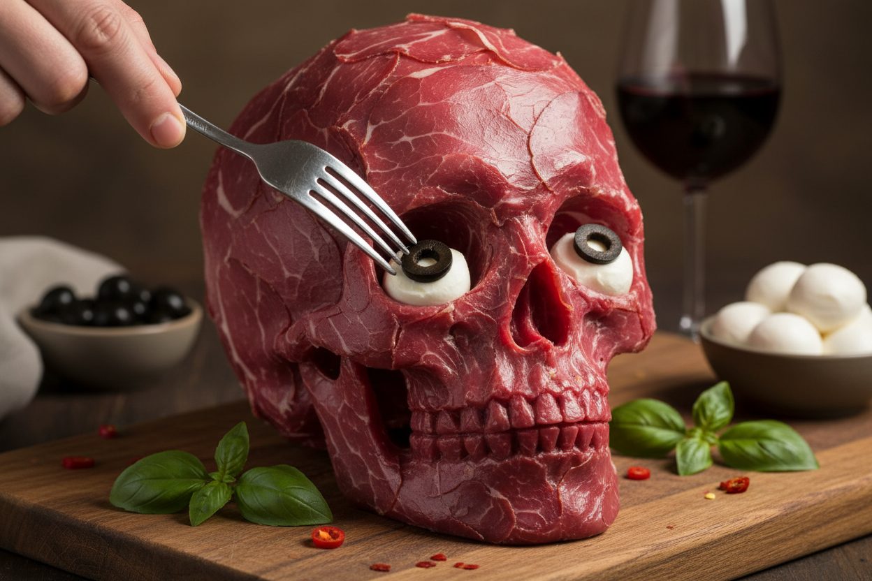 Spooky Halloween Beef Charcuterie Board (No Beef) 3 Skull Themed Antipasto Platter preparation step 2