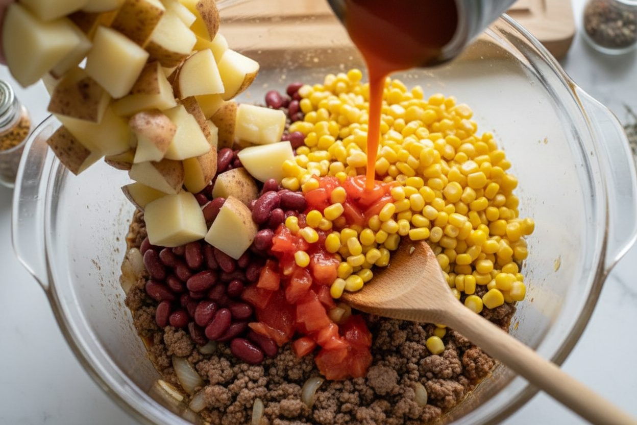Hearty Slow Cooker Cowboy Casserole (Easy Beef Recipe) 2 Slow Cooker Cowboy Casserole preparation step 1