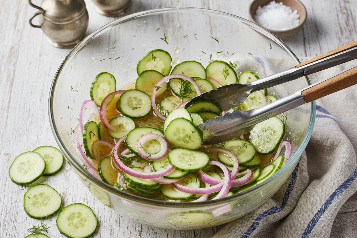 Easy Cucumber Salad Recipe with Sweet Onions & Vinegar 3 The Best Vinegar Cucumber Salad preparation step 2