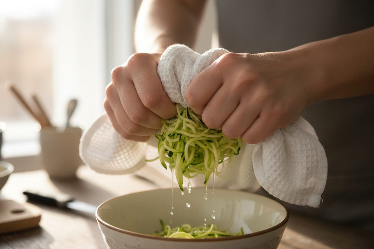 Crispy Pan-Fried Courgette Patties with Creamy Herb Dip 2 Zucchini Fritters preparation step 1