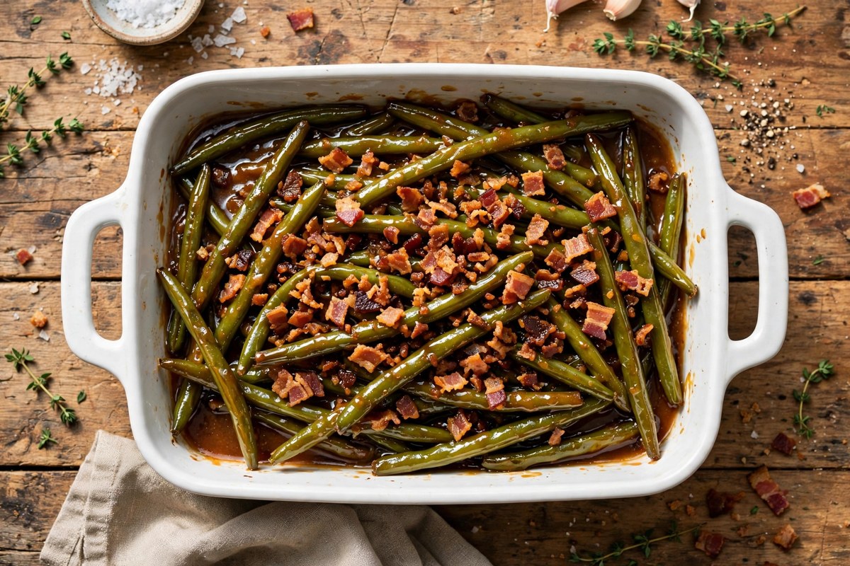 Crack Green Beans with Bacon 3 Crack Green Beans ready to serve