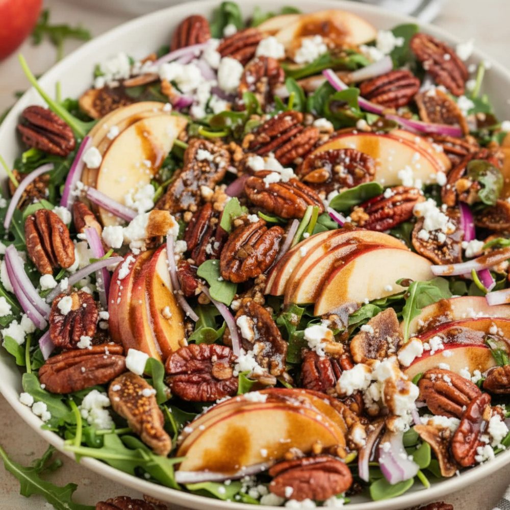 Simple & Crisp Apple Arugula Salad with Maple Pecans