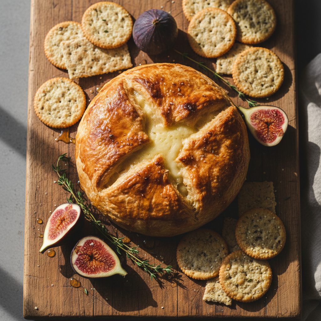 baked brie in puff pastry with fig jam featured
