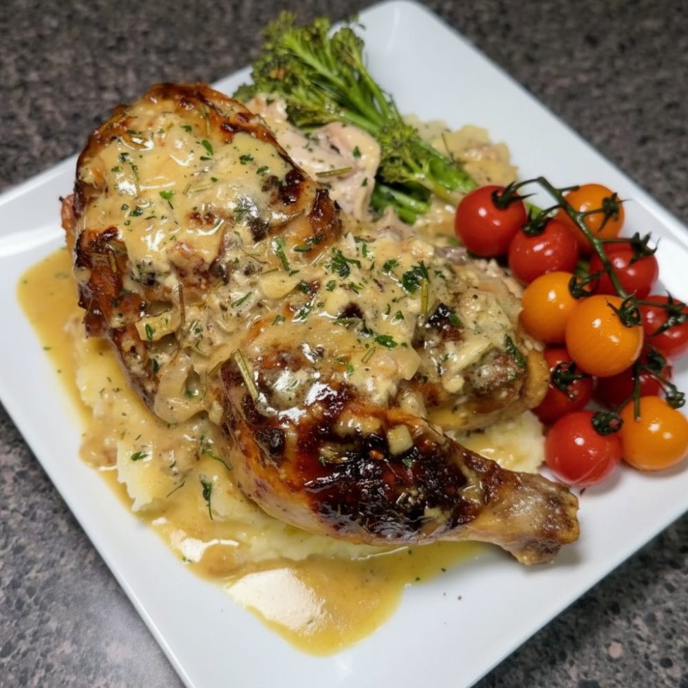 Roasted Peppercorn Chicken with Creamy Herb Sauce 1 Roasted Peppercorn Chicken with Creamy Herb Sauce