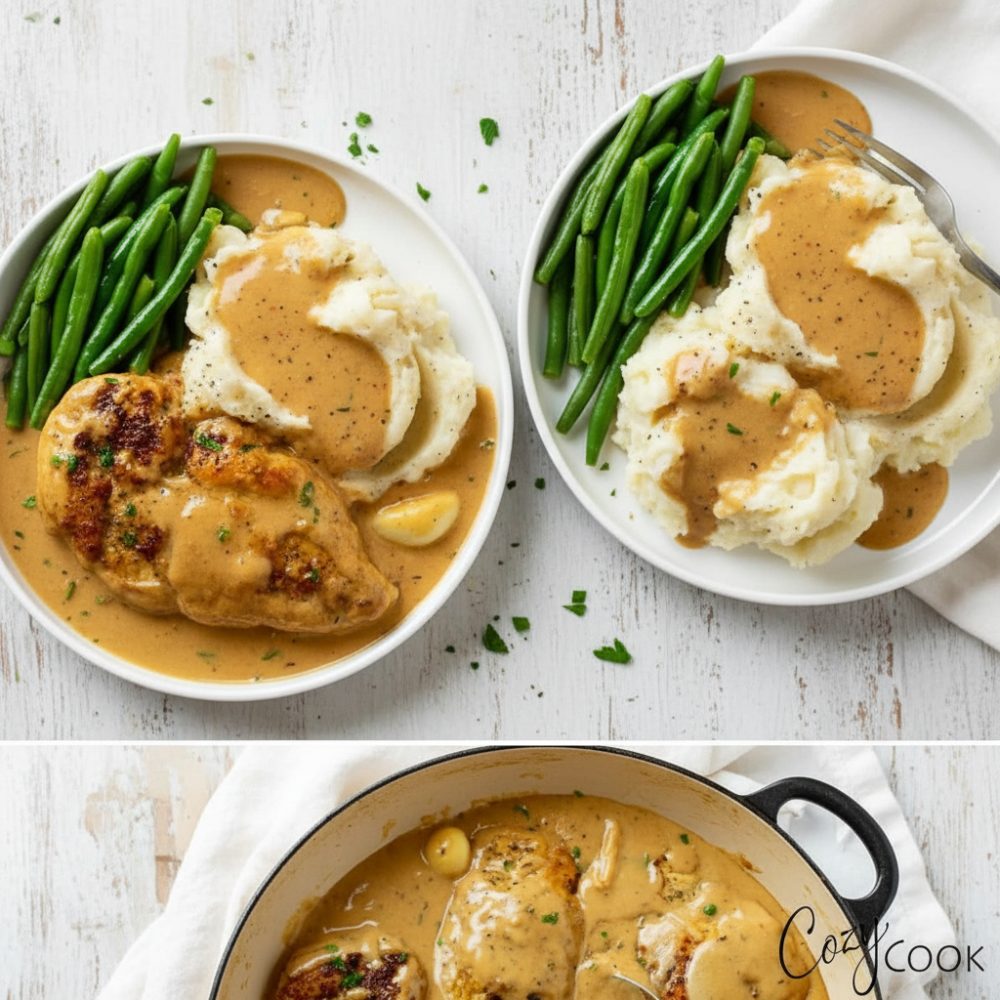 Skillet Creamy Garlic Chicken with Mashed Potatoes 1 Skillet Creamy Garlic Chicken with Mashed Potatoes