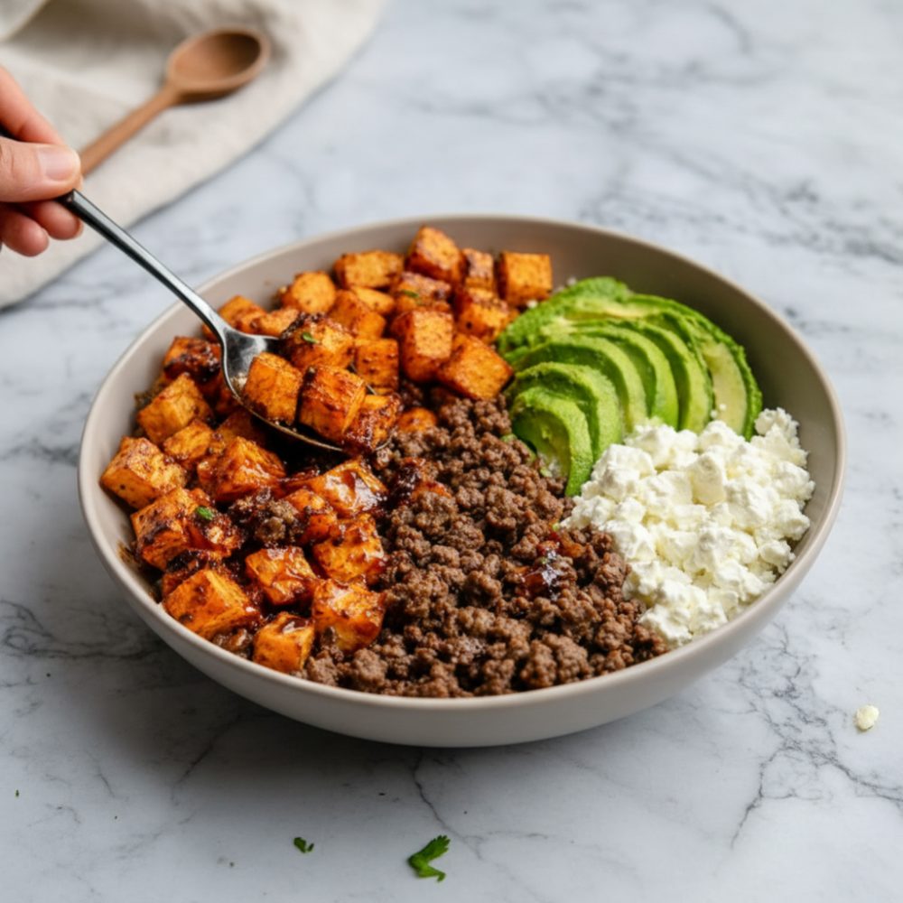 Sweet & Spicy Hot Honey Sweet Potato Beef Bowls Recipe 1 hot honey sweet potato beef bowls featured 1781438014476