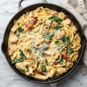 30-Minute Tuscan Chicken Pasta with Sun-Dried Tomatoes 4 tuscan chicken pasta featured 1782320020787